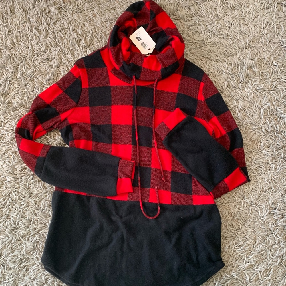 Hailey & Co Buffalo Plaid Blouse with Cowl Neck